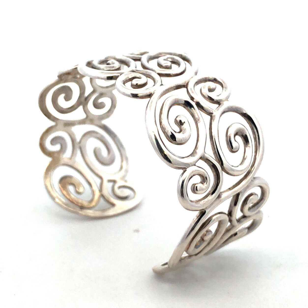 Designer 925 Sterling Silver Swirl Scroll Wide Oval Open Cuff Statement Bracelet