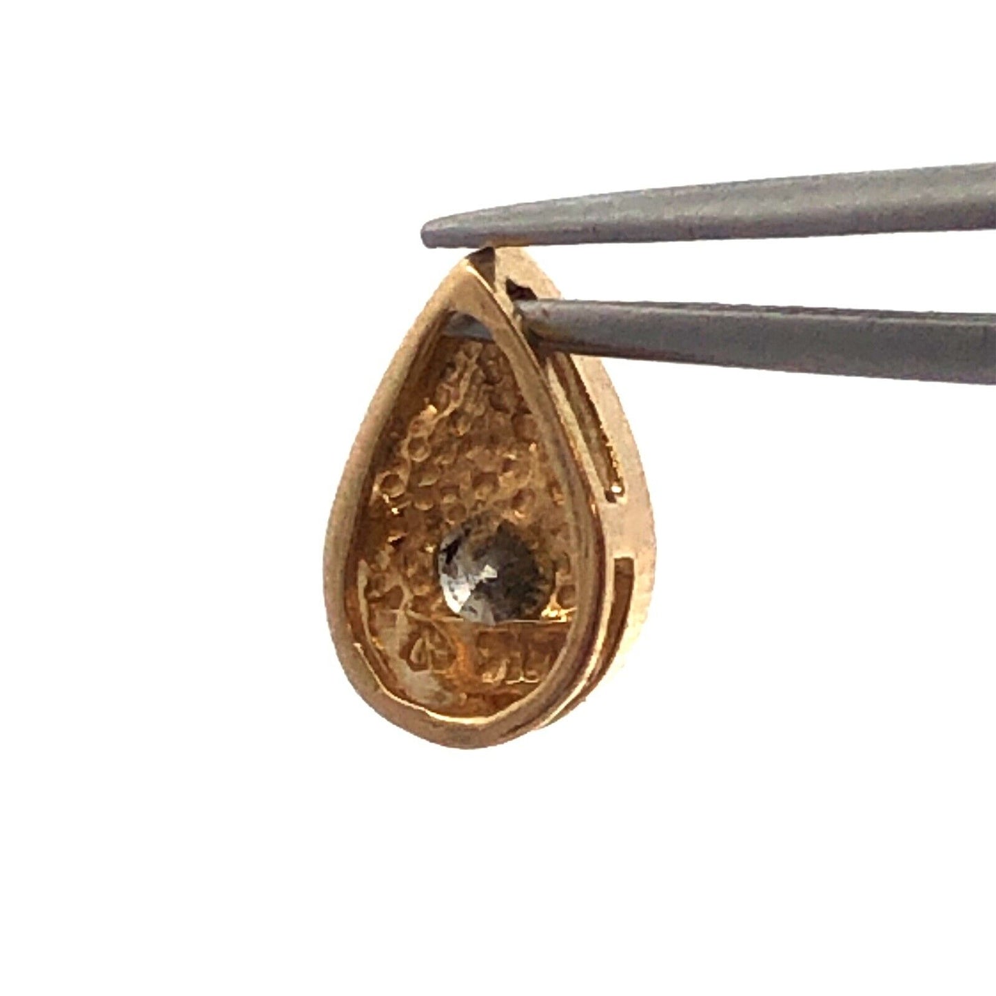 Designer 14K Yellow Gold Round Diamond Solitaire Teardrop Modernist Pendant