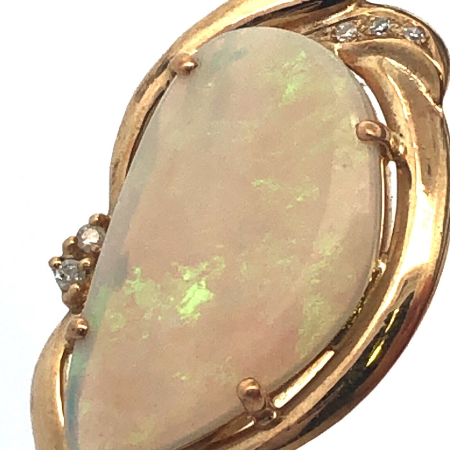 Large Australian Black Opal Pendant Solid 14k Yellow Gold with Diamond Accents