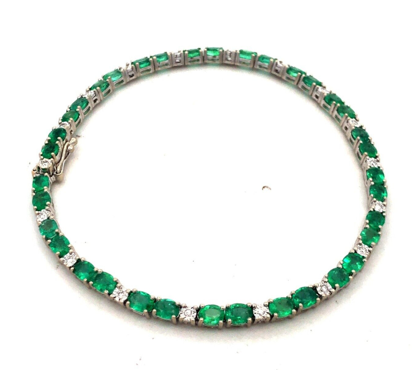 Designer CEI 14K White Gold Oval Green Emerald White Topaz Tennis Bracelet