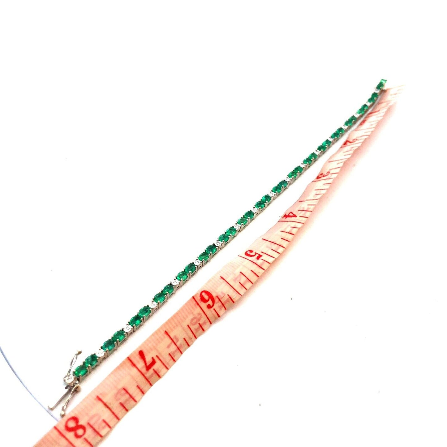 Designer CEI 14K White Gold Oval Green Emerald White Topaz Tennis Bracelet