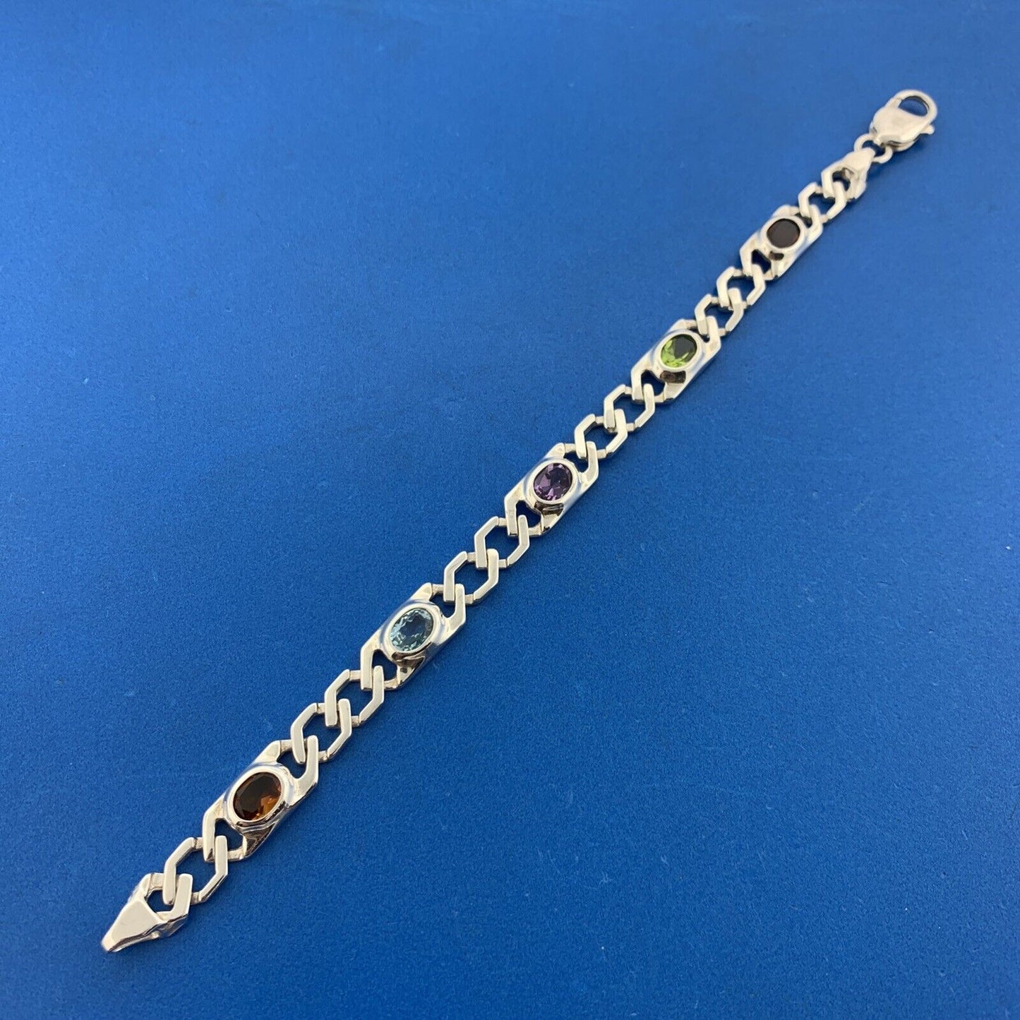 Designer 925 Sterling Silver Mixed Oval Gemstones Statement Tennis Bracelet