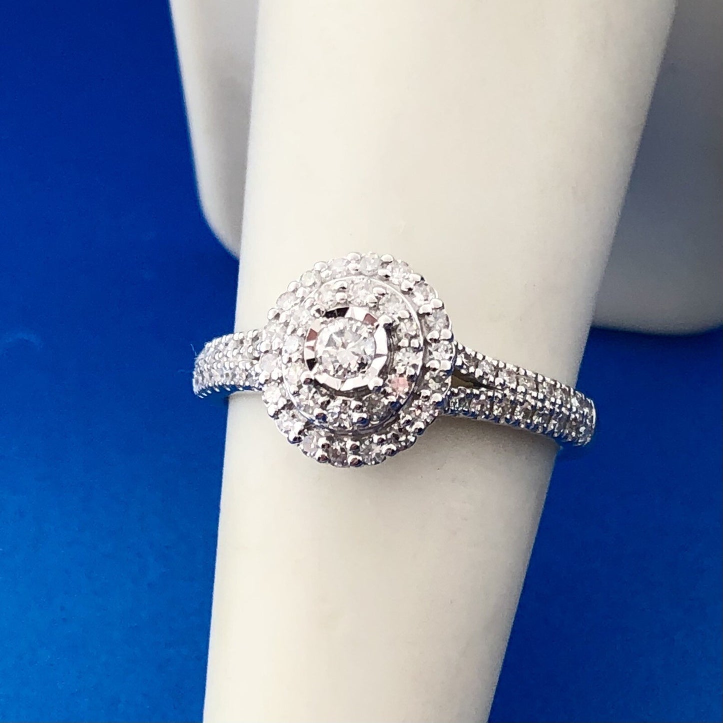 Zales 10K White Gold 1/2ctw Diamond Double Halo Engagement Ring