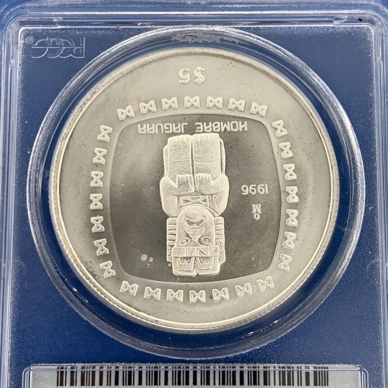 1996 Mo Mexico City 5 Peso 1 oz Silver Hombre Jaguar PCGS MS68 Mexico Coin