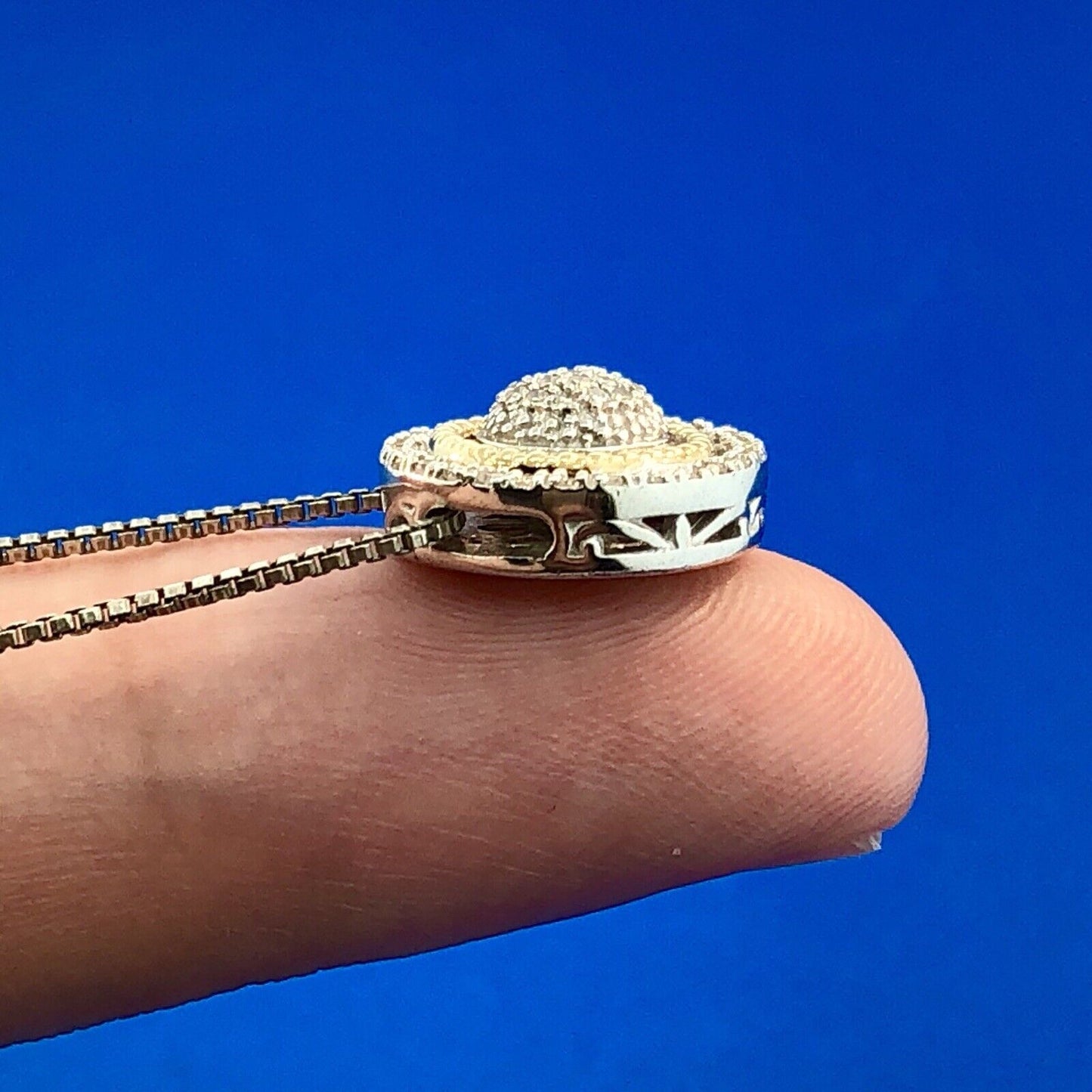 Designer AJ Sterling Silver 14K Yellow Gold Diamond Halo Infinity Necklace