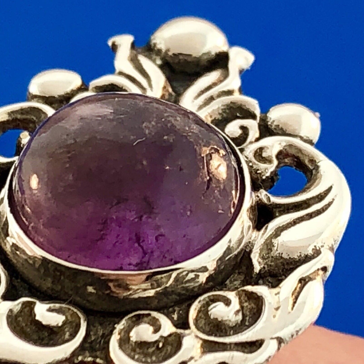 Taxco Ca 1940's ProSa Sterling Silver 925 Amethyst Ornate Screw Back Earrings