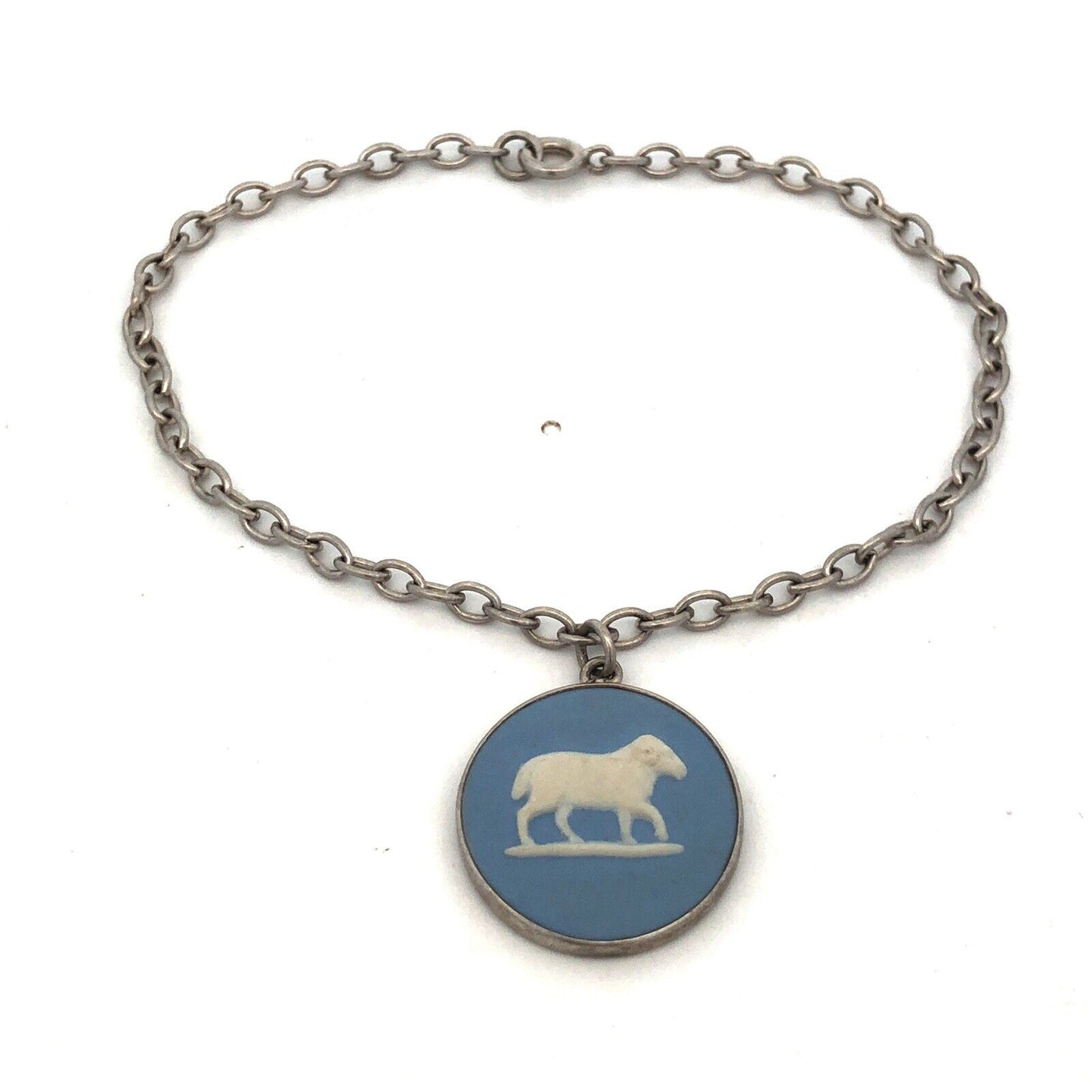 JW Wedgwood England 925 Sterling Silver Blue Sheep Cameo Charm Bracelet