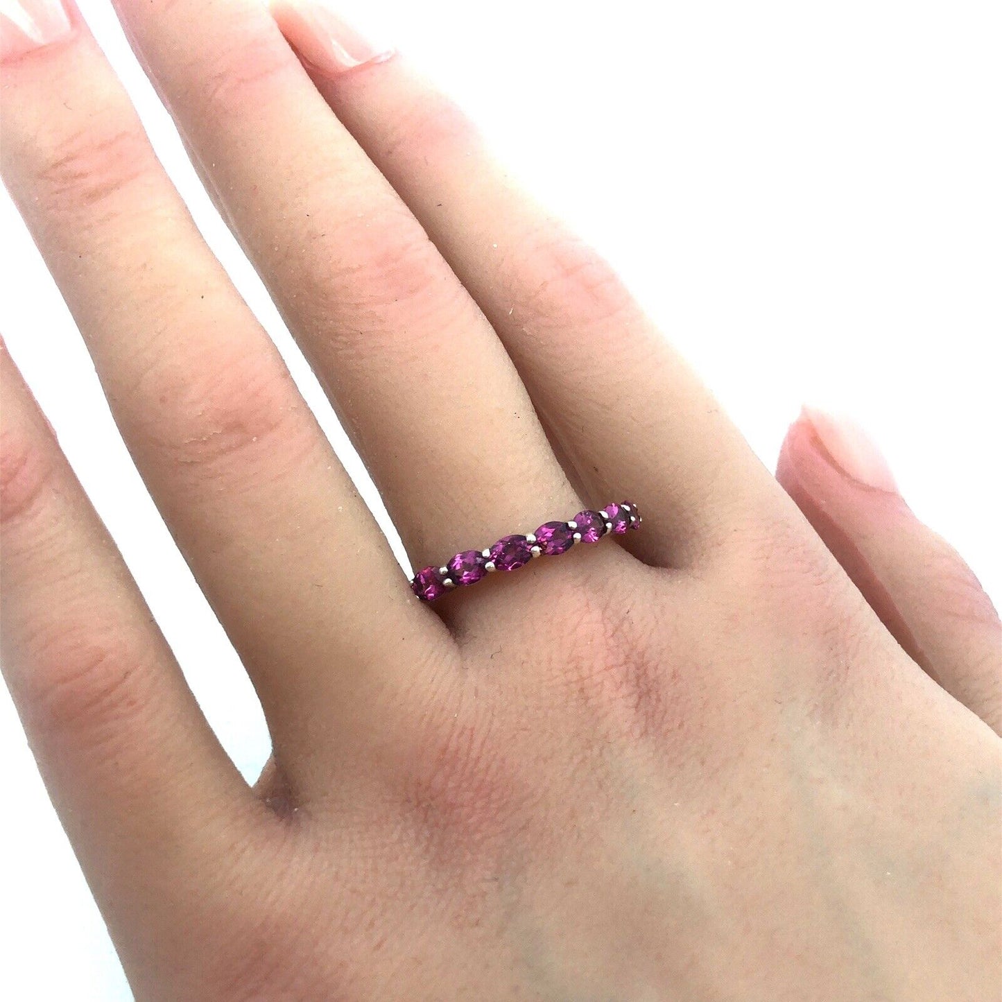 Designer STS 925 Sterling Silver Oval Pink Tourmaline Stackable Band Ring