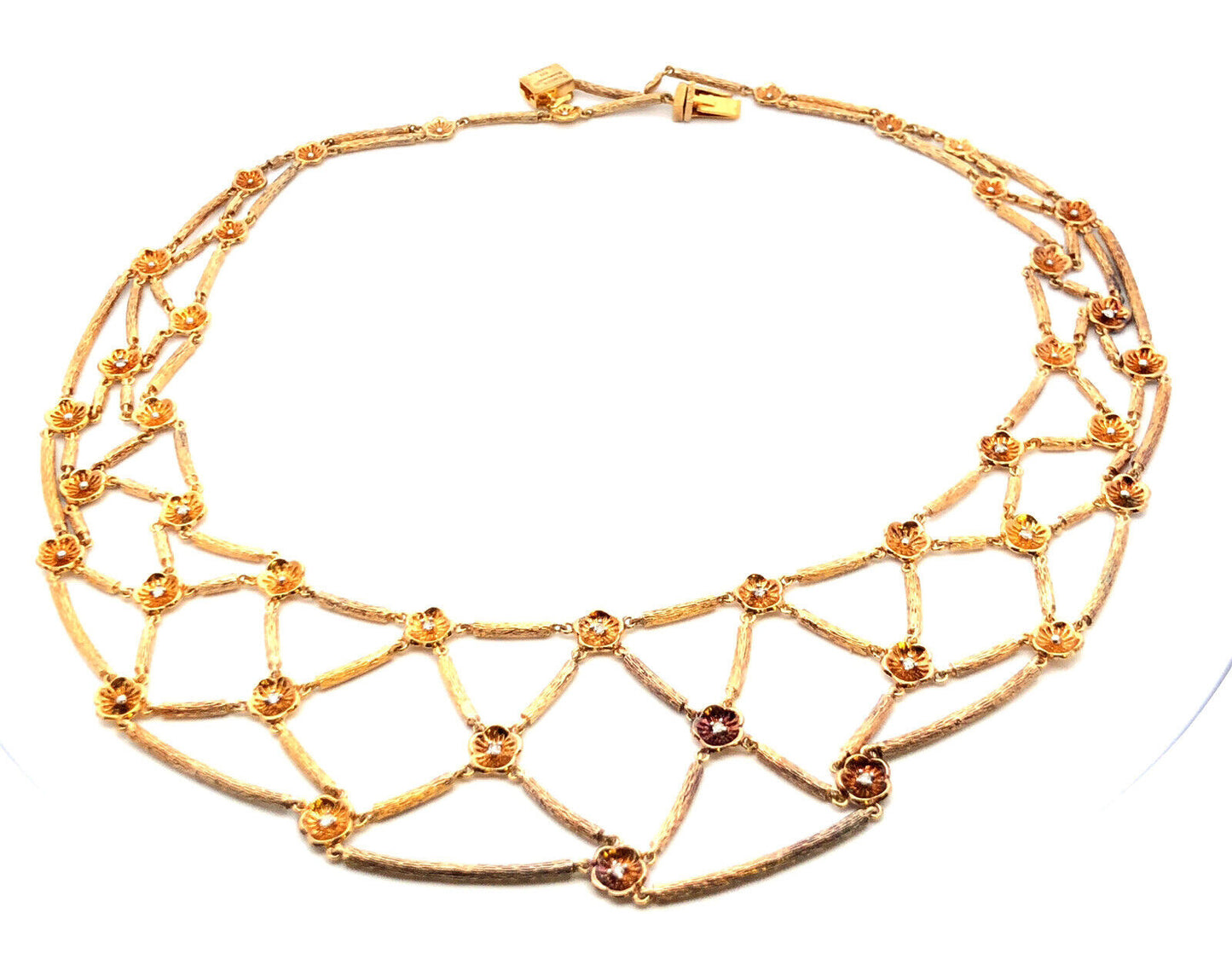 Designer Stephen Dweck 925 Sterling Silver Vermeil Diamond Floral Statement Necklace