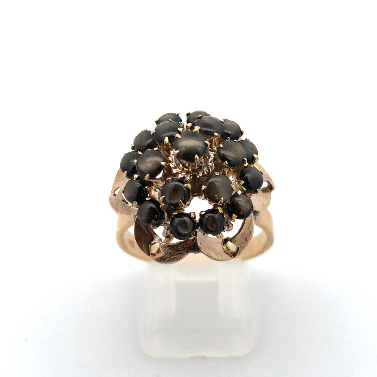 Designer 14K Yellow Gold Black Star Sapphire Princess Empire Style Cocktail Ring