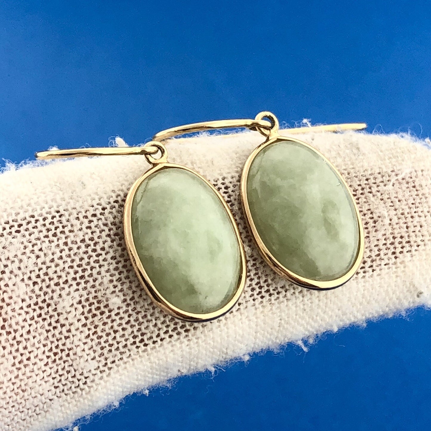 14k Yellow Gold Jade Drop Earrings