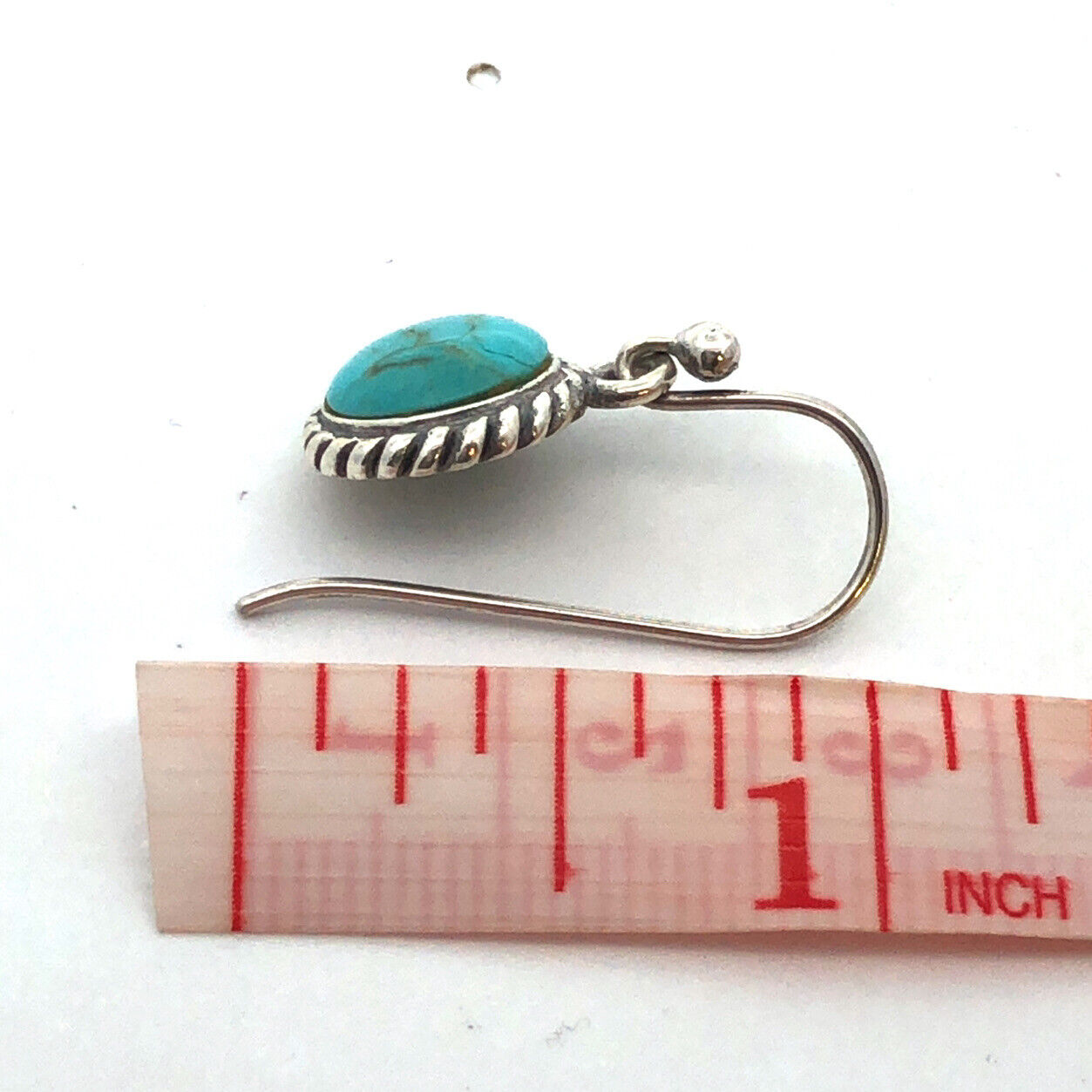 Vintage Barse 925 Sterling Silver Round Turquoise Twist Detail Hook Earrings
