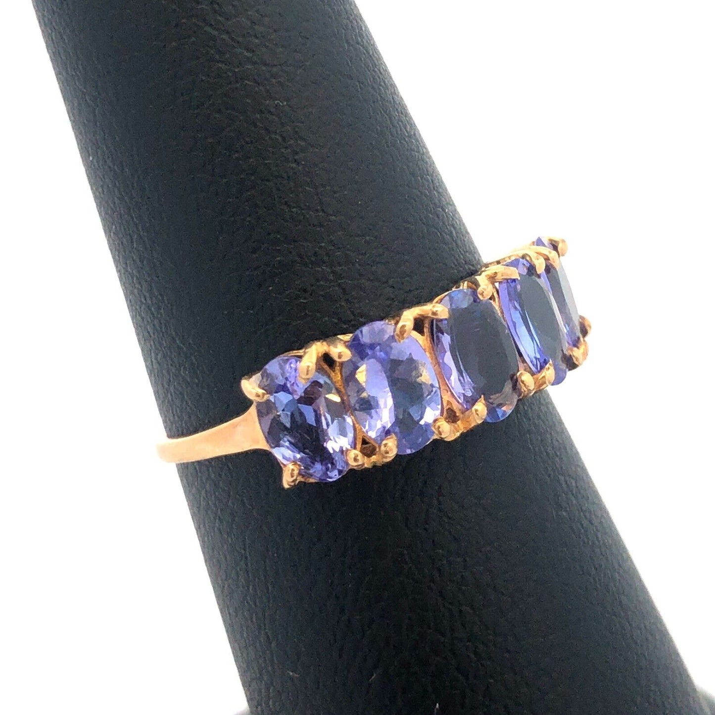 Designer 10K Yellow Gold Oval Tanzanite Wedding 5 Stone Cocktail Ring