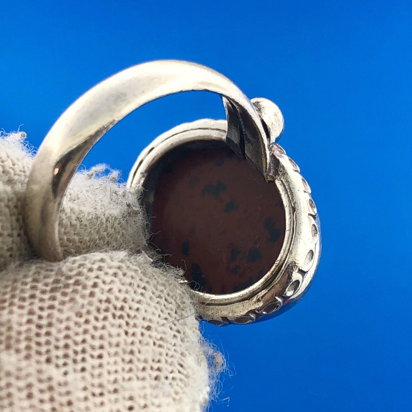 Gorgeous Sterling Silver 925 Oval Cut Brown Red Jasper Ring Size 5.5