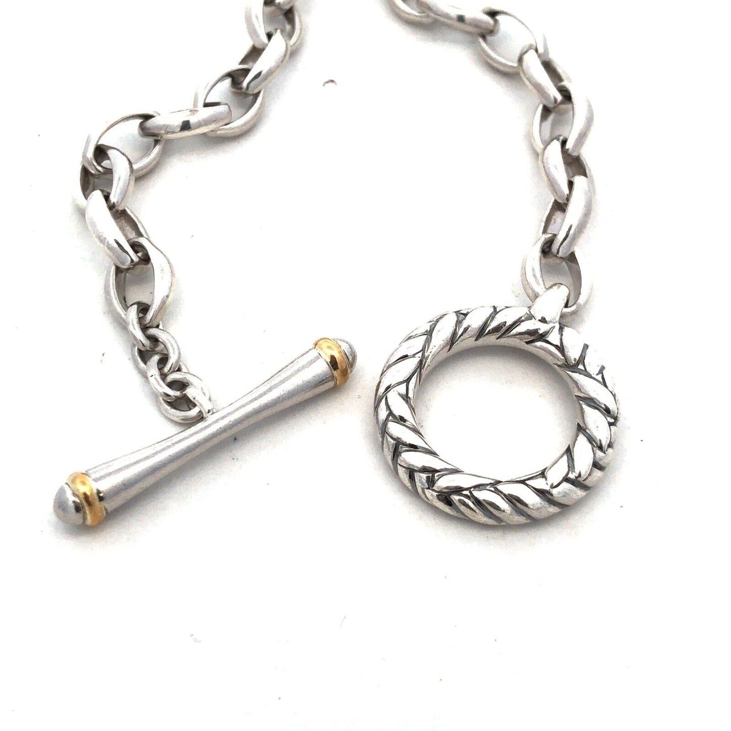Estate 925 Sterling Silver Gold Vermeil Two Tone Chain Toggle Charm Bracelet
