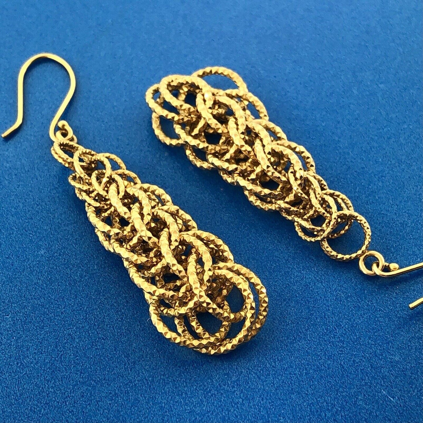 Sterling Silver 925 Gold Tone Vermeil Interlocked Circle Teardrop Hook Earrings