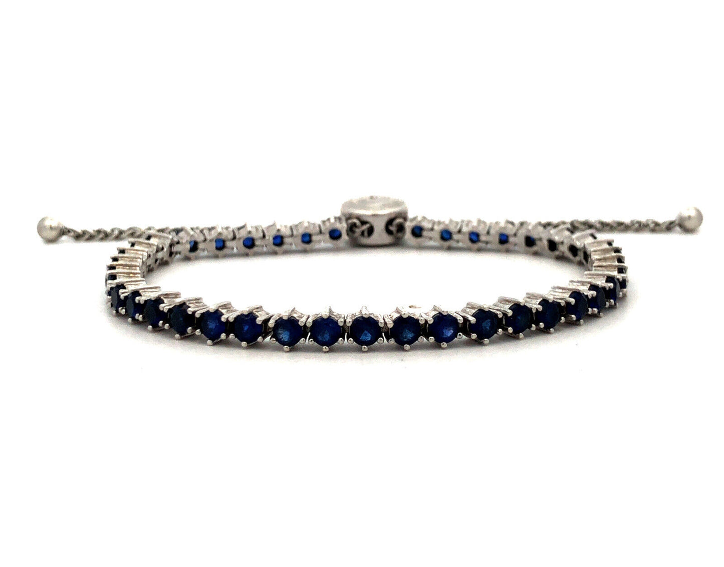 Designer DL 925 Sterling Silver Round Blue Sapphire Adjusable Tennis Bracelet