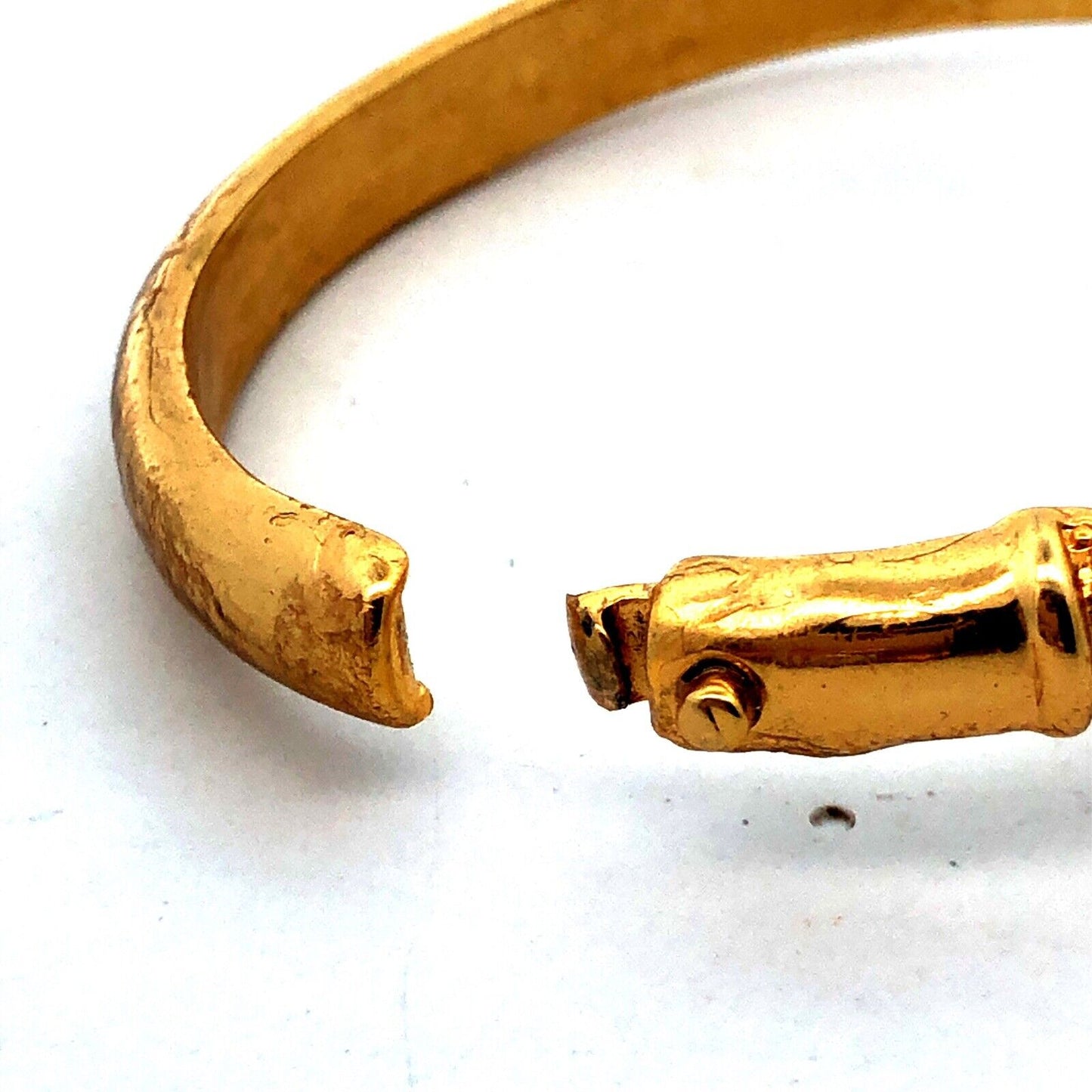 Vintage Barbara Mandrell Gold Tone Faux Pearl Rhinestone Hinged Cuff Bracelet