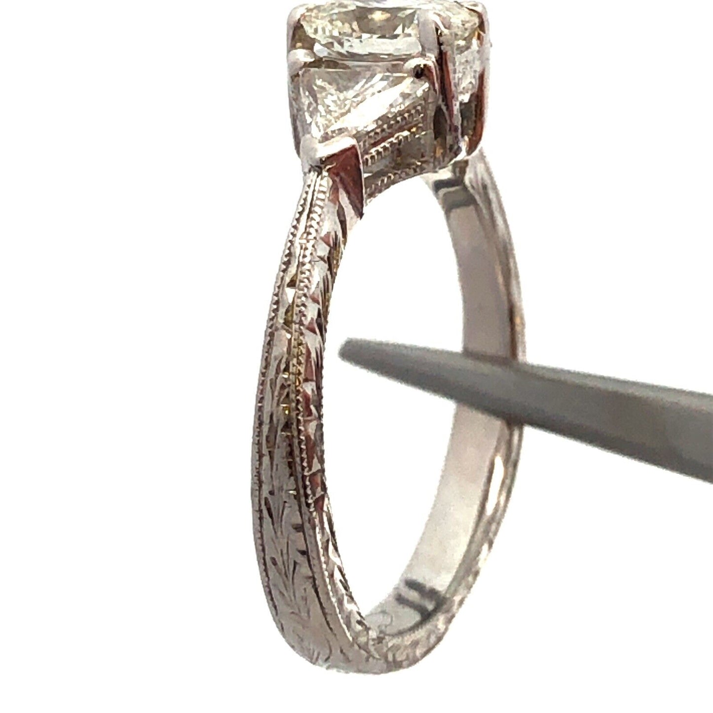 Estate Platinum Oval Diamond Trillion Accented Engagement Ring