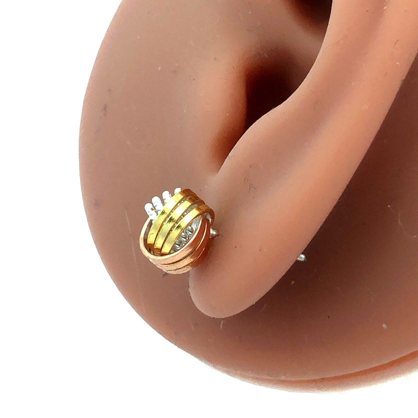 Designer 925 Sterling Silver Vermeil Tri-Tone Textured Twist Knot Stud Earrings
