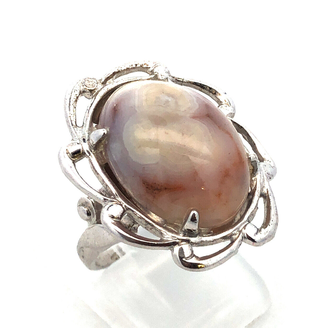 Designer 925 Sterling Silver Oval Agate Cabochon Statement Cocktail Ring