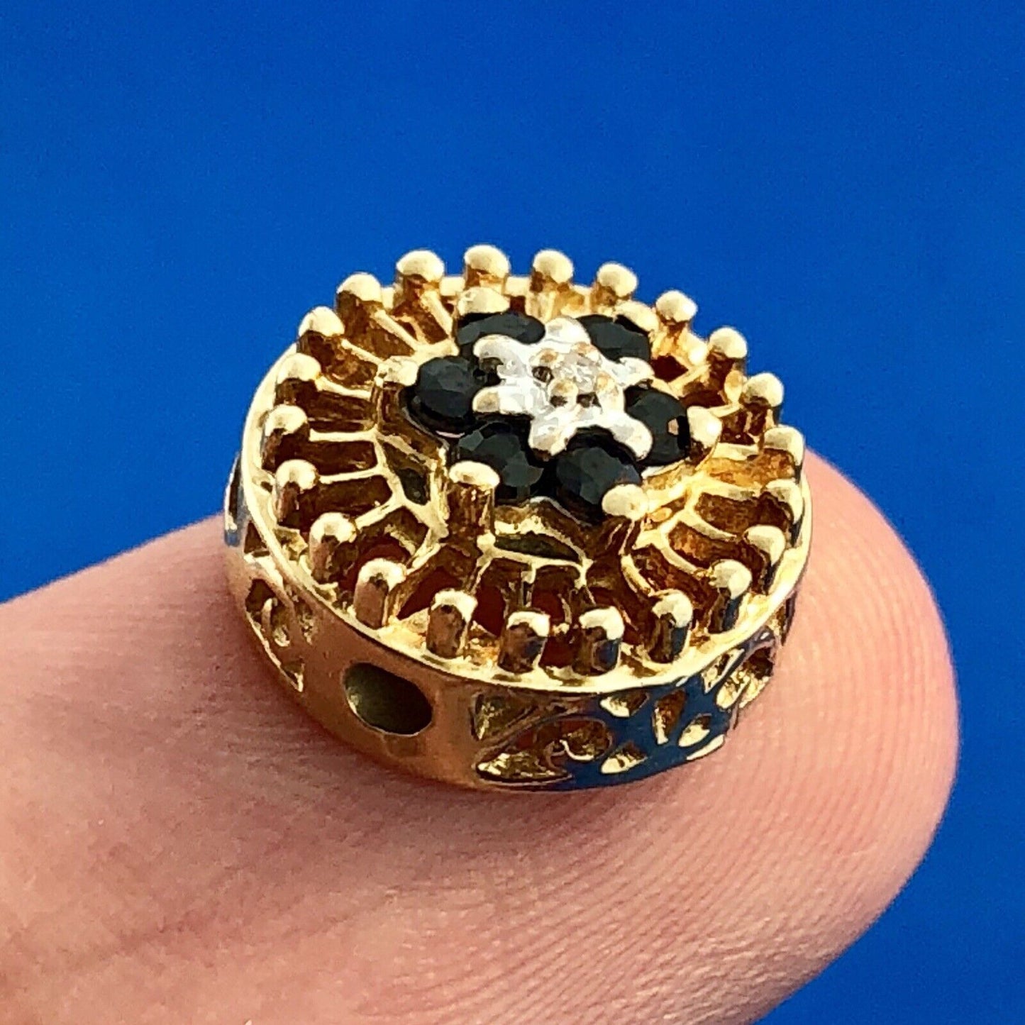 Designer OMG 10K Yellow Gold Blue Sapphire Cluster Slide Charm Diamond Accent