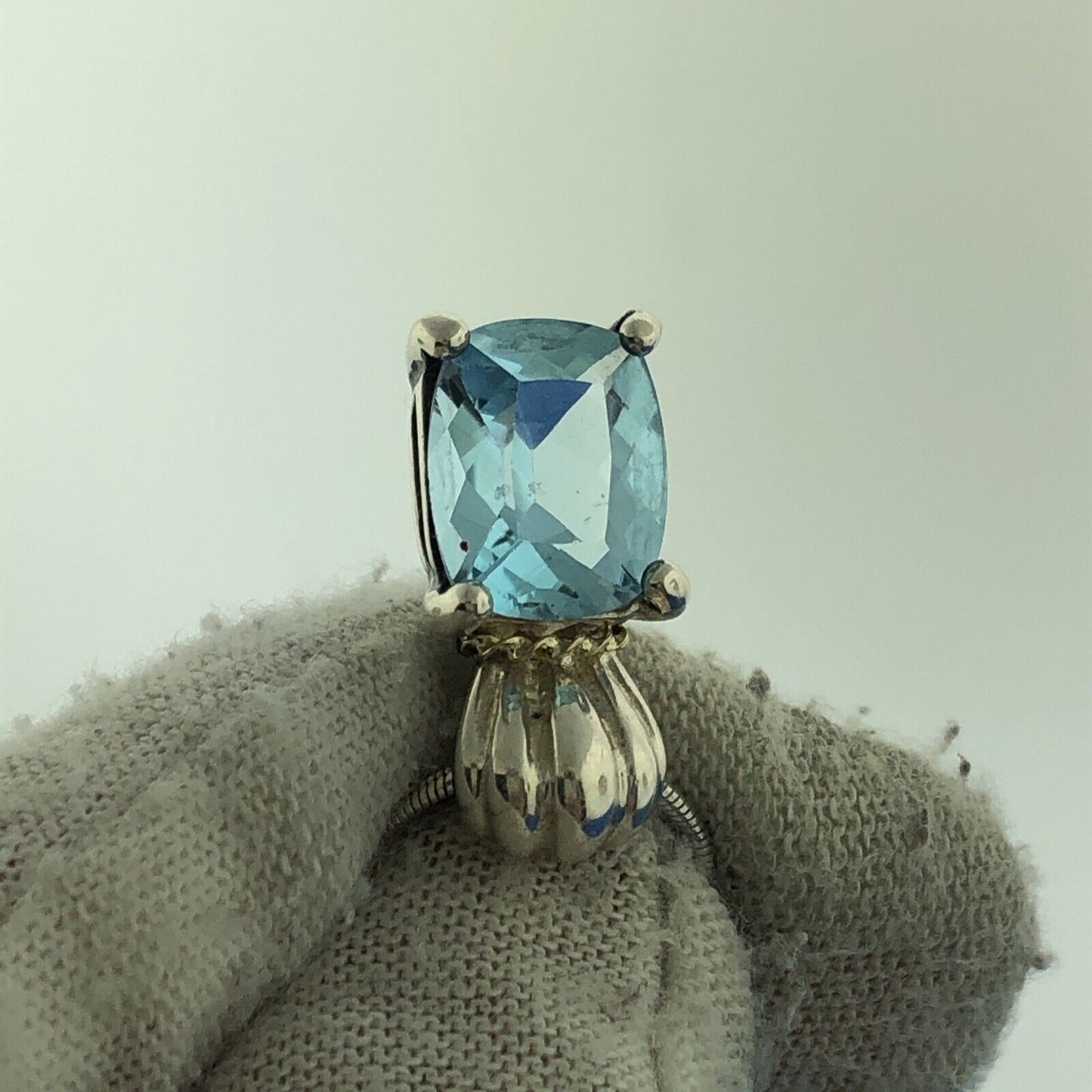 Designer CAA Sterling Silver 925 18K Yellow Gold Blue Topaz Necklace