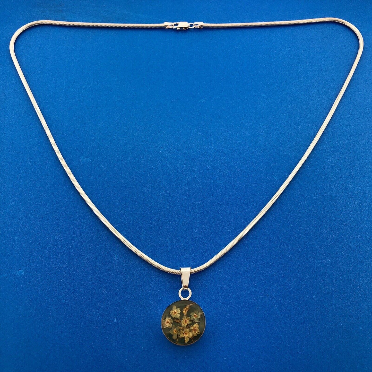 Designer Italy 925 Sterling Silver Resin Floral Drop Pendant Necklace