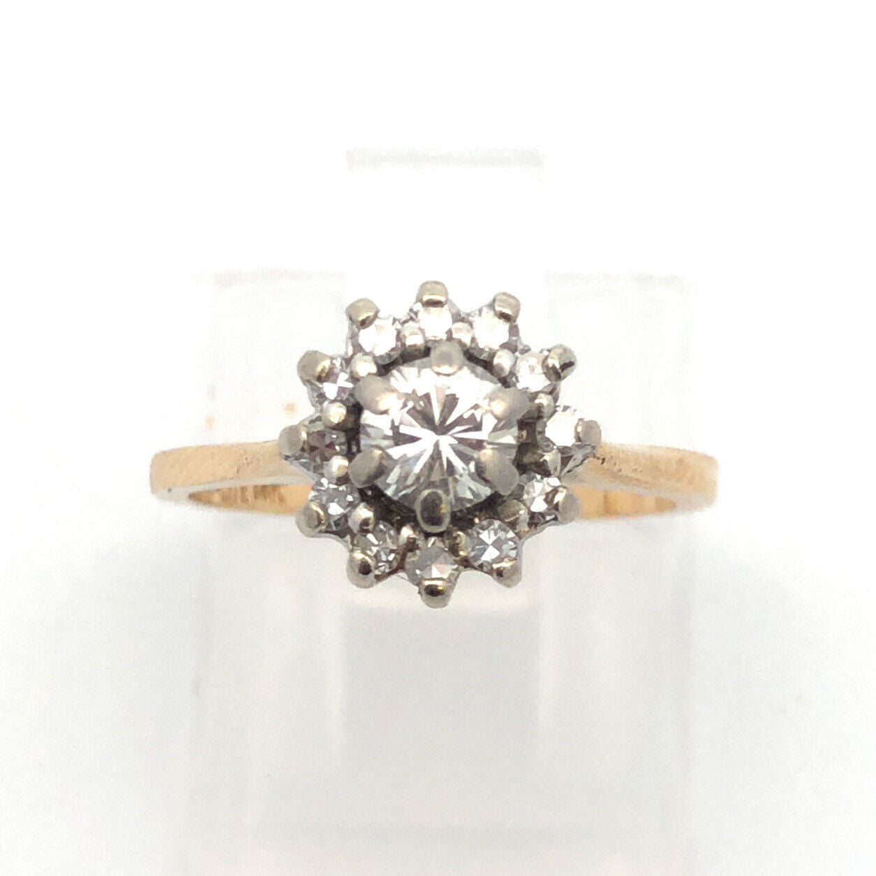 Designer 14K Yellow Gold Round Diamond Halo Engagement Anniversary Ring