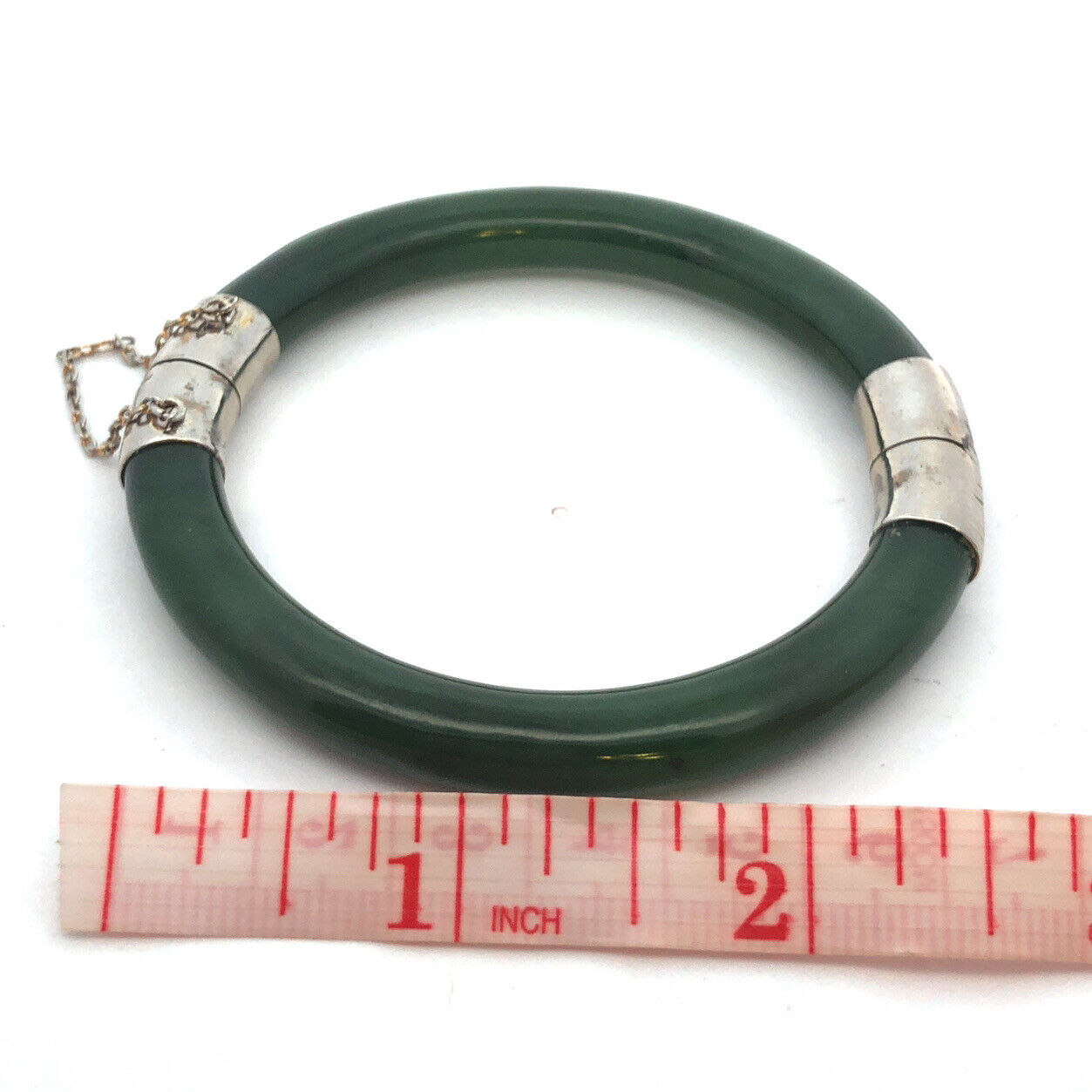 Vintage Designer CTY 925 Sterling Silver Jade Hinged Cuff Statement Bracelet