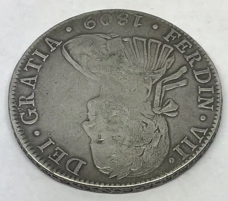 1809 TH Silver 8 Reales Mexico City Mint Pillar Dollar Colonial Coin