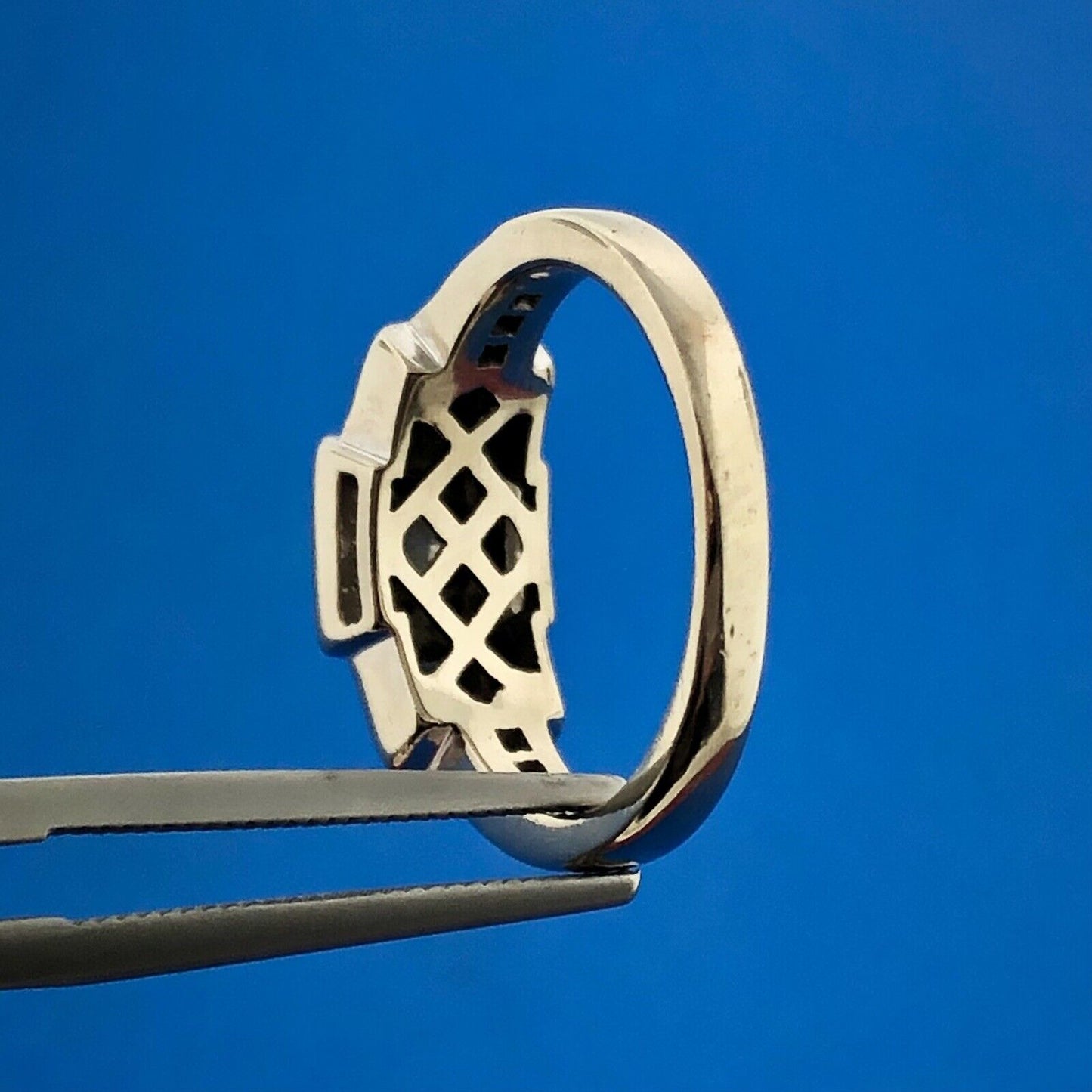 Gorgeous 14k White Gold Princess Cut Diamond Round Accent Leveled Ring Size 5.5