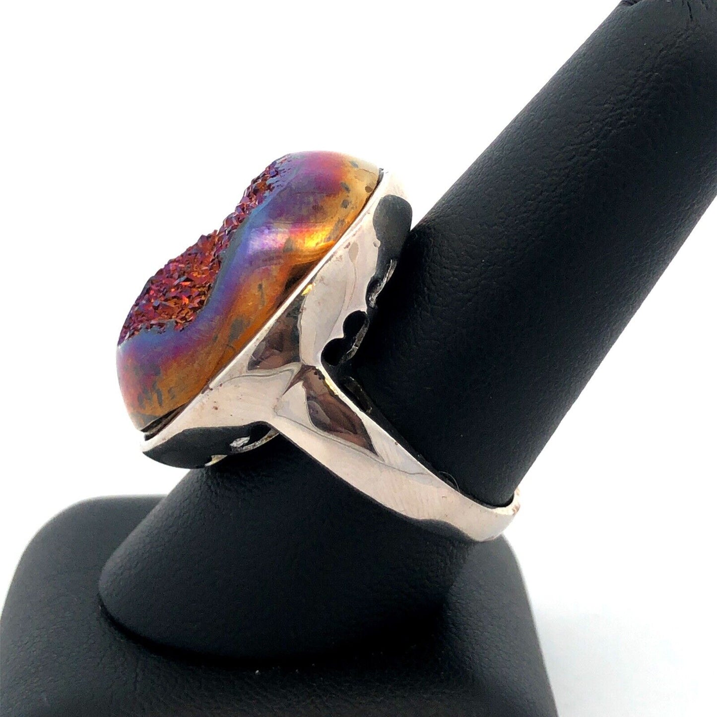 Designer 925 Sterling Silver Purple Druzy Quartz Statement Finger Size 9 Ring
