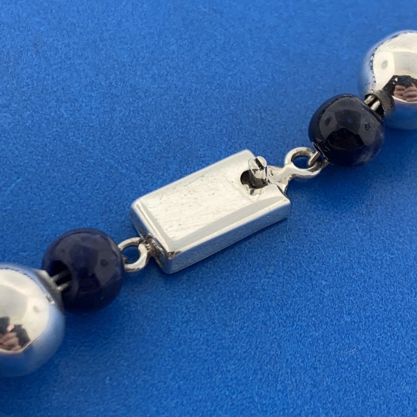 Taxco Mexico Designer TM-09 Sterling Silver 925 Lapis Bead 24" Strand Necklace