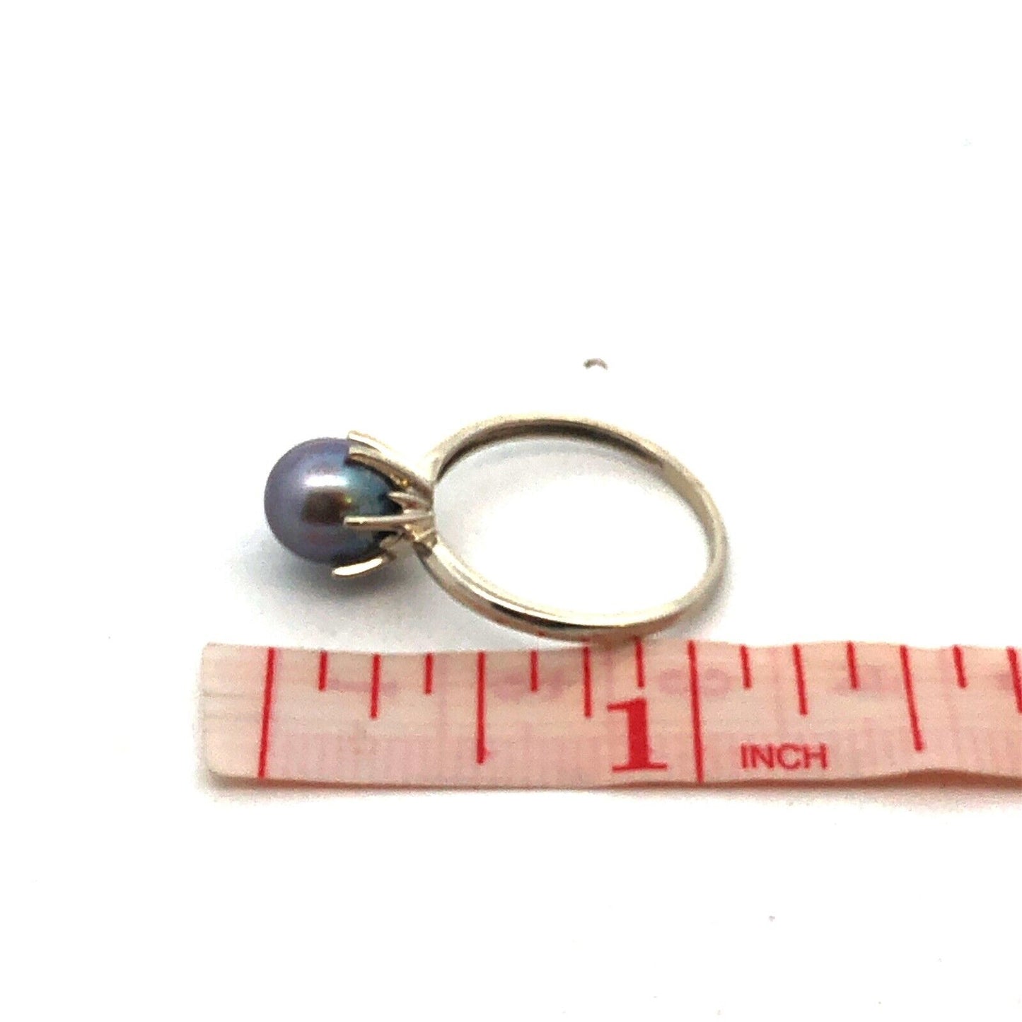 Designer P 14K White Gold Round Tahitian Pearl Solitaire June Anniversary Ring