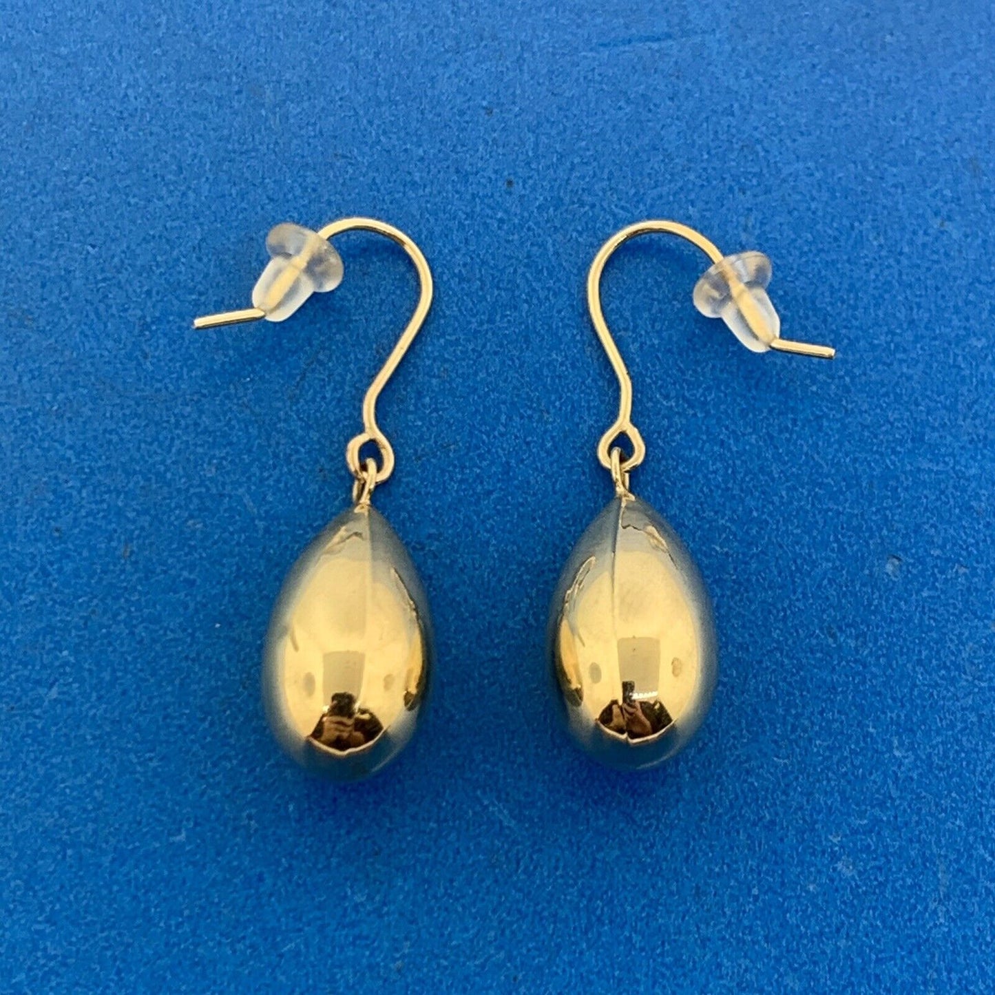 Designer Peru 10K Yellow Gold Pear Teardrop Polished Dangle Drop Hook Earrings