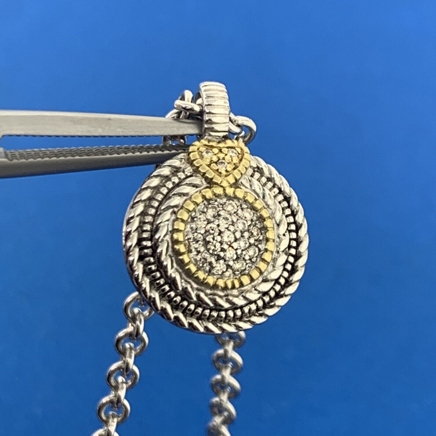 Judith Ripka JR 18K Gold Sterling Diamond Lenox Collection Enhancer w/Chain NWT
