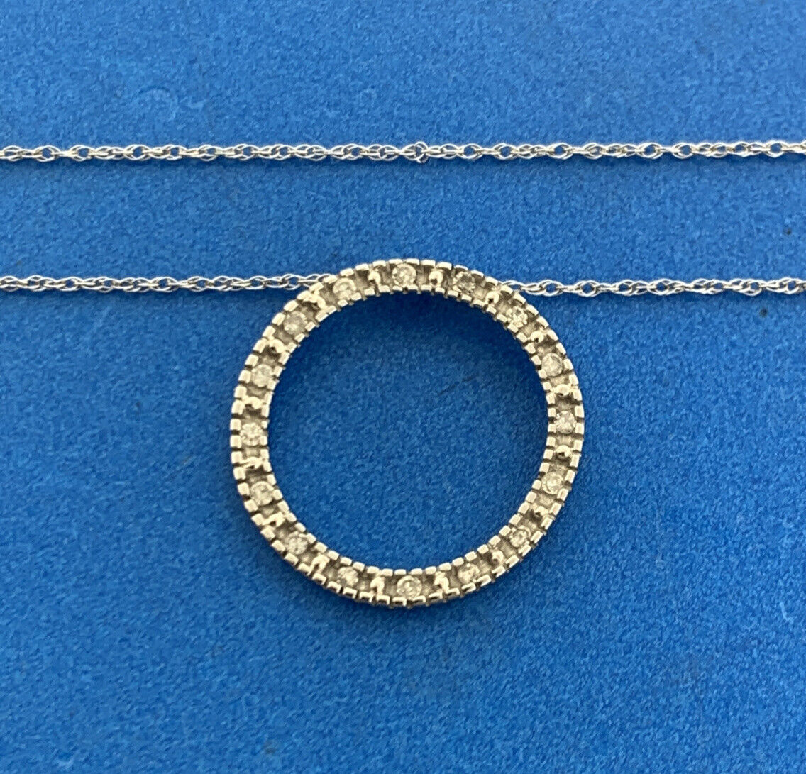 Designer 10K White Gold Diamond Infinity Eternity Circle Anniversary Necklace