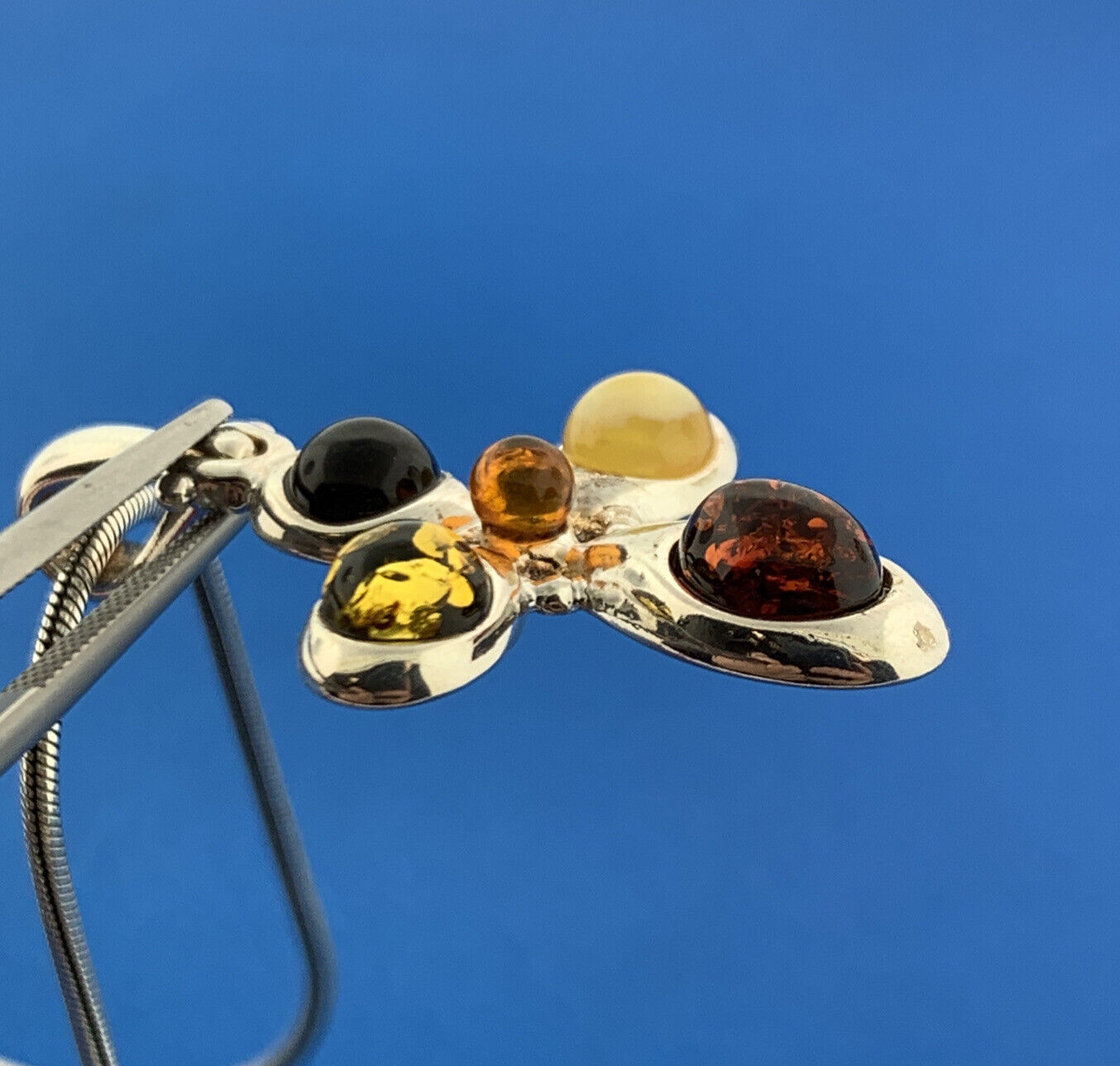 Designer 925 Sterling Silver Amber Modernist Cross Religious Pendant Necklace
