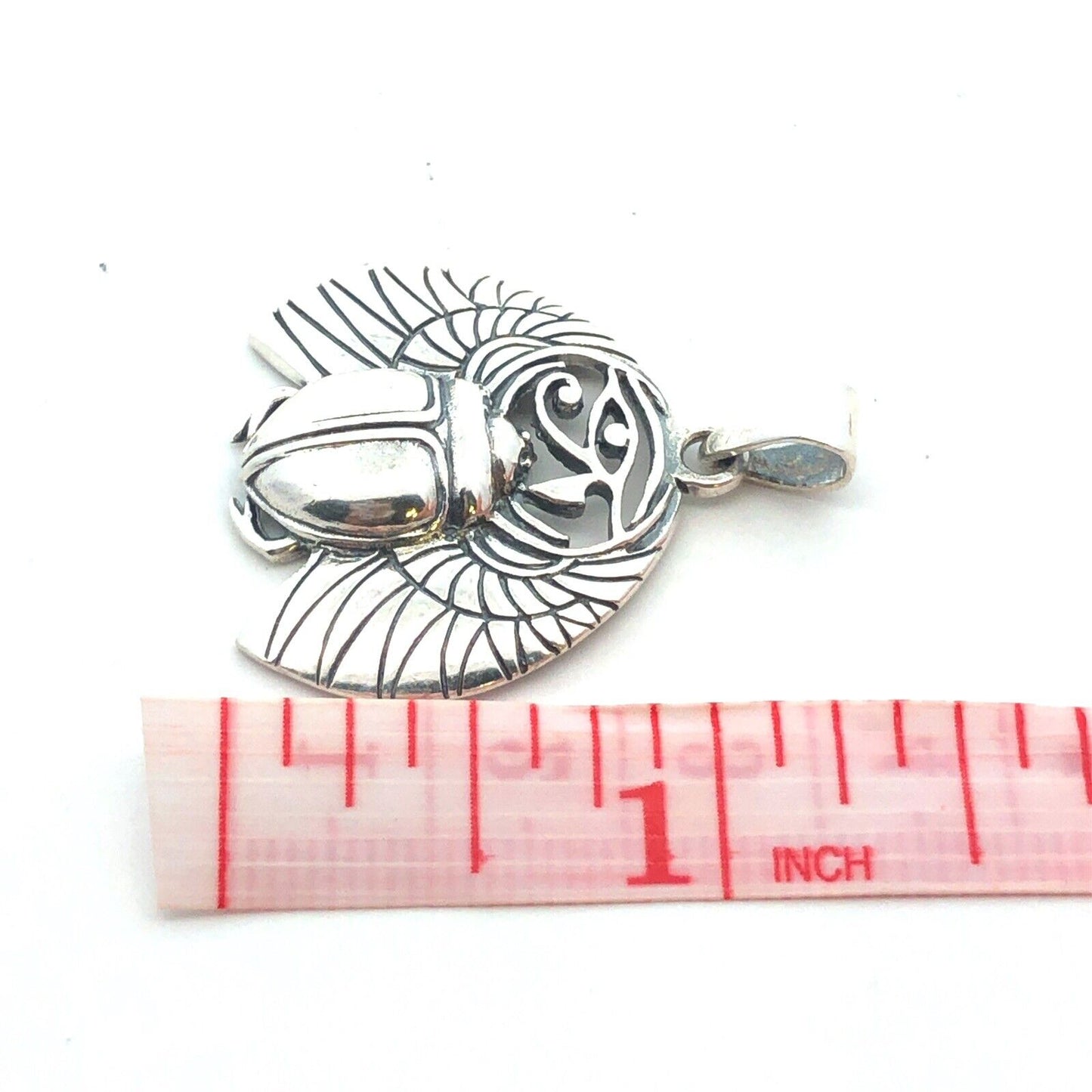 Estate 925 Sterling Silver Wings Of Isis Scarab Protection Amulet Pendant