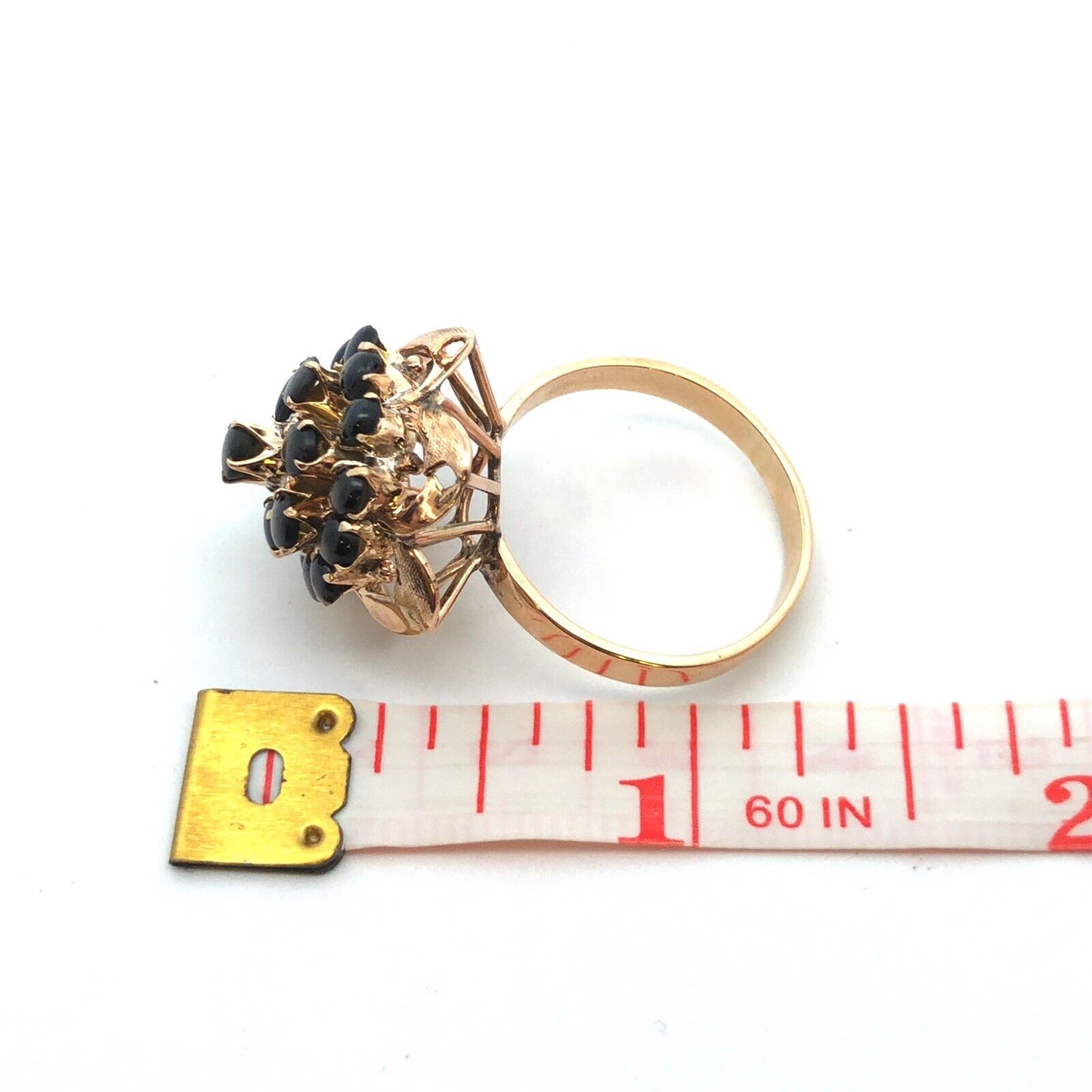 Designer 14K Yellow Gold Black Star Sapphire Princess Empire Style Cocktail Ring