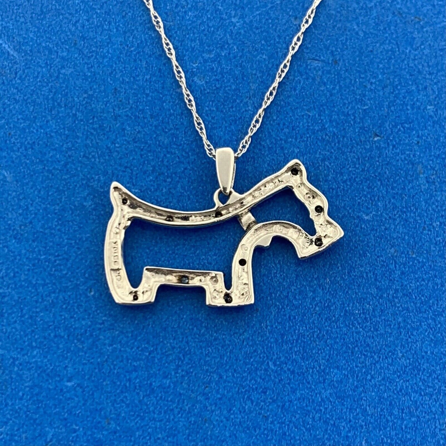 Designer 10K White Gold Black Diamond Scottish Terrier Dog Necklace NEW W/TAG