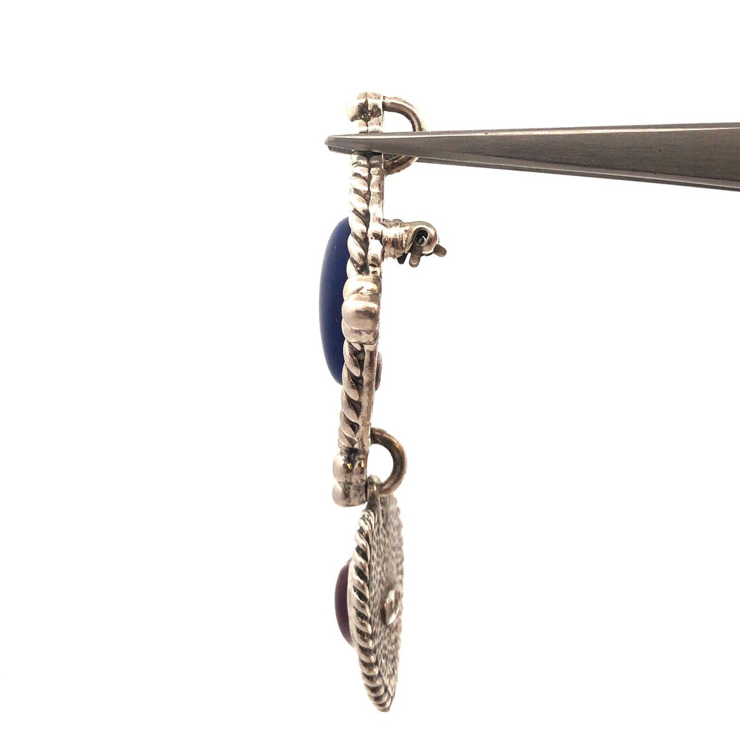 Native American 925 Sterling Silver Lapis Purple Jasper Pendant Brooch