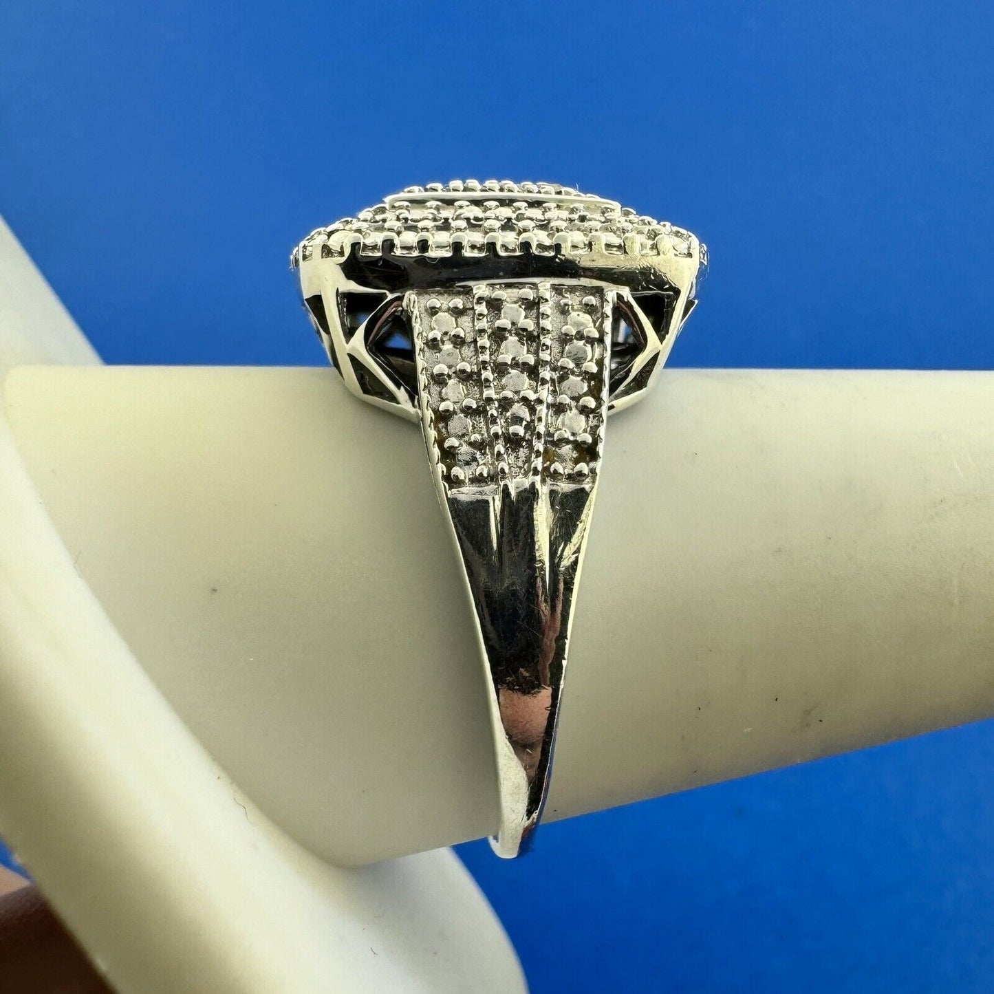 Designer HN 925 Sterling Silver Mens Square Diamond Cluster Statement Ring