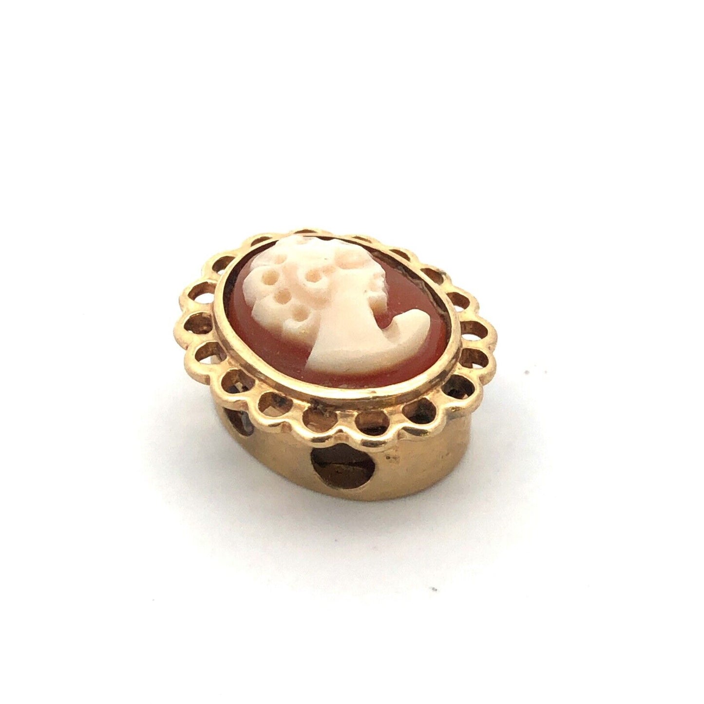 Vintage 10K Yellow Gold Oval Carved Cameo Open Work Slide Bracelet Charm