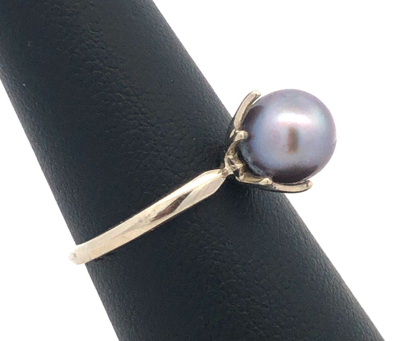Designer P 14K White Gold Round Tahitian Pearl Solitaire June Anniversary Ring