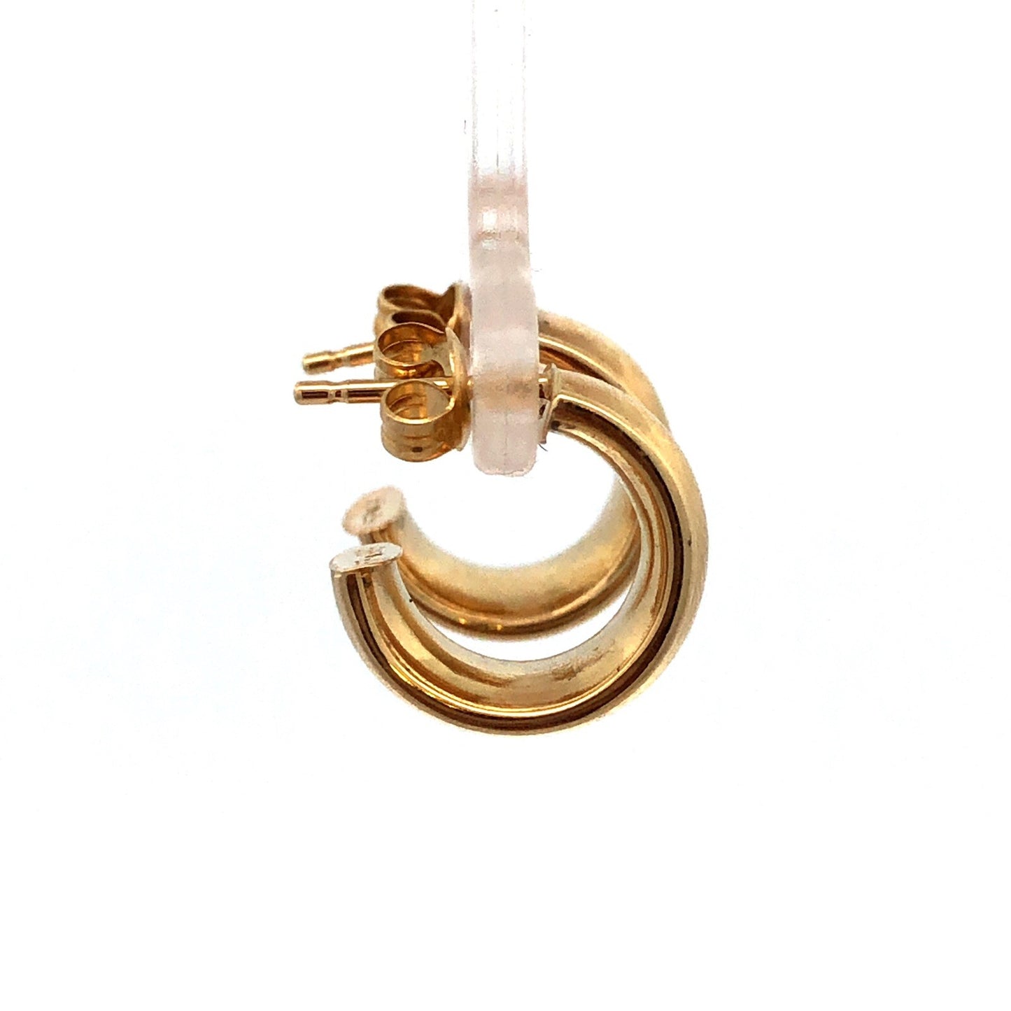 14K Yellow Gold Designer Statement Fluted Textured Round Huggy Hoop Earrings