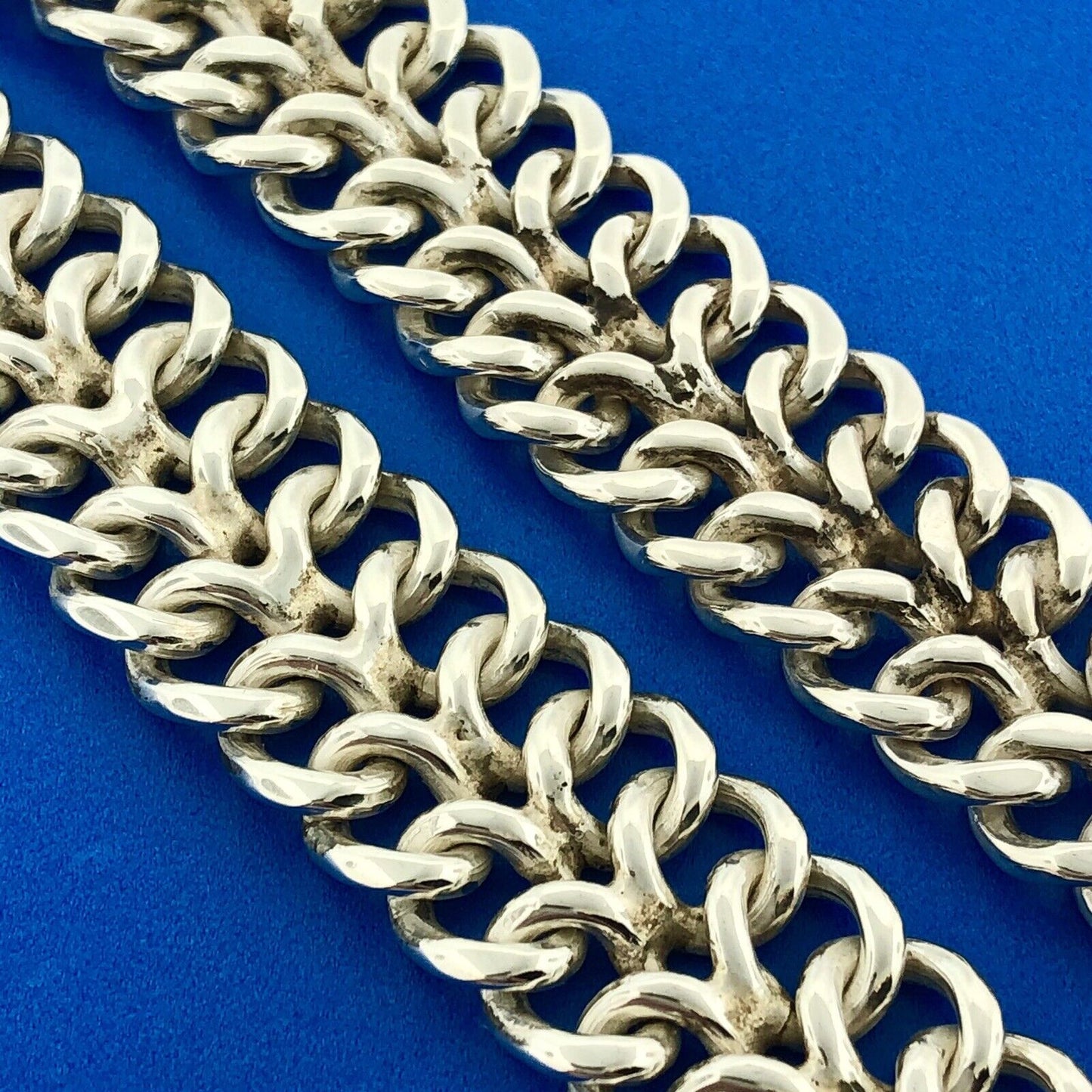 Signed Taxco 925 Sterling Silver Double Cable Link Statement Choker Necklace