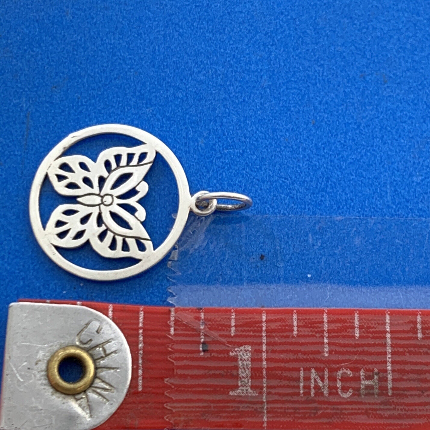 Designer PST Sterling Silver Open Cutout Butterfly Disc Petite Bracelet Charm