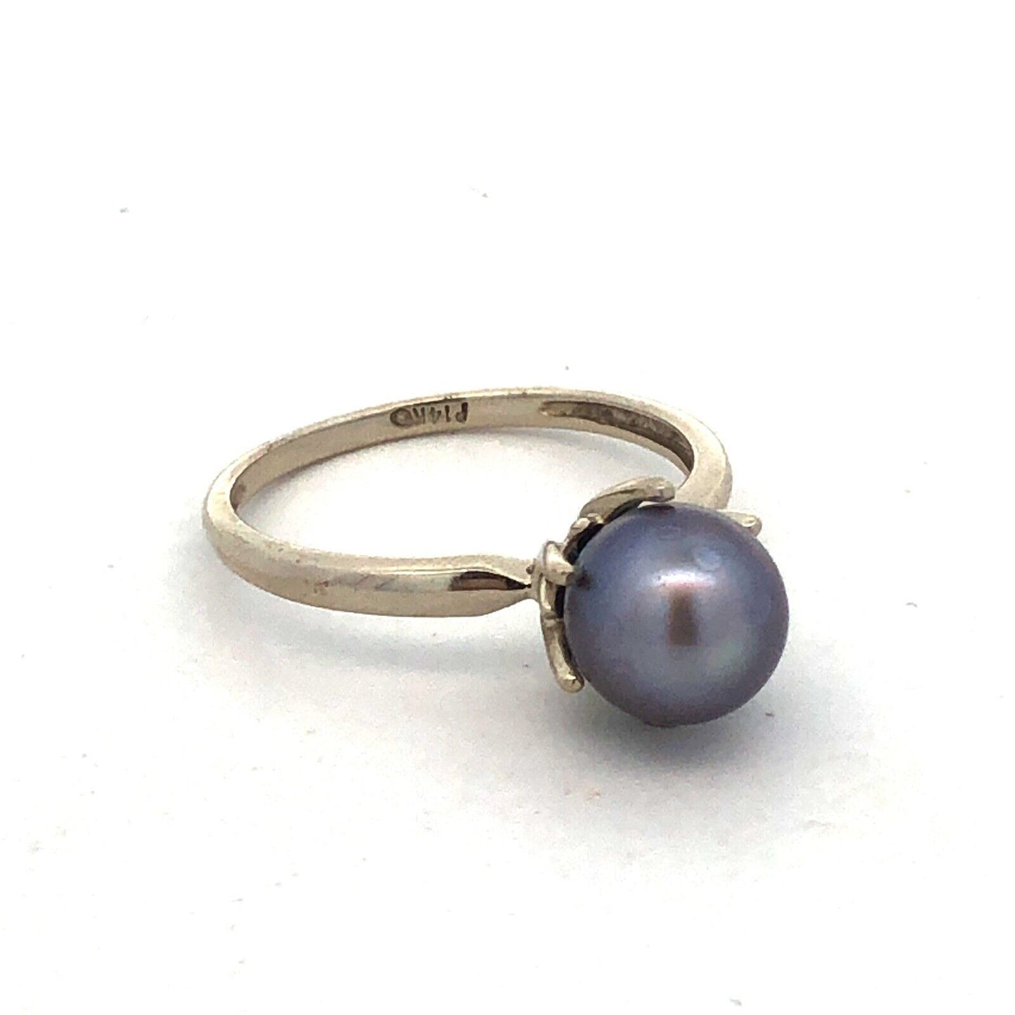 Designer P 14K White Gold Round Tahitian Pearl Solitaire June Anniversary Ring